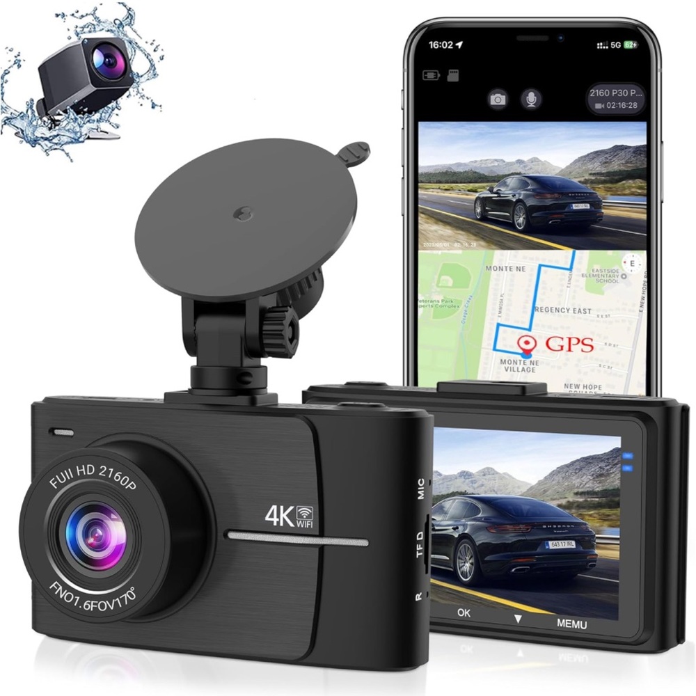 4K Dash Cam Front & Rear 1080P Dual Full HD Recorder W/Built-in Wi-Fi GPS New